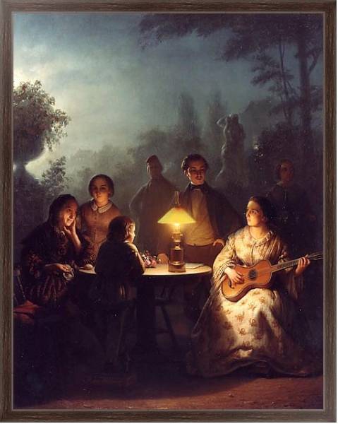 Постер Летний вечер у лампы с типом исполнения На холсте в раме в багетной раме 221-02