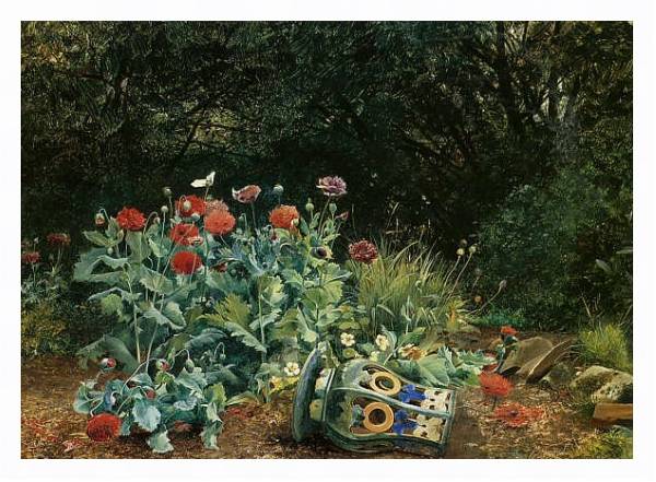 Постер Летние цветы в тихом уголке сада с типом исполнения На холсте в раме в багетной раме 221-03