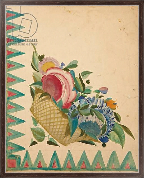Постер Textile design with basket of flowers, с типом исполнения На холсте в раме в багетной раме 221-02