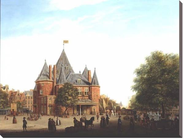 Постер Вид на новый рынок, Амстердам с типом исполнения На холсте без рамы