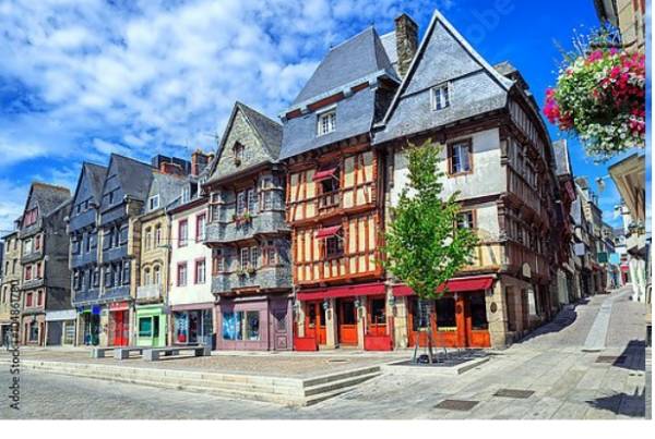 Постер Франция, Бретань. Historical city center of Lannion с типом исполнения На холсте без рамы