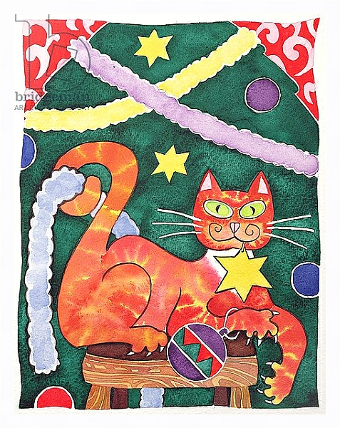 Постер Christmas Cat with Decorations с типом исполнения На холсте в раме в багетной раме 221-03