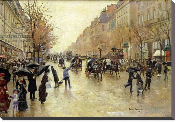 Постер Boulevard Poissonniere in the Rain, c.1885 с типом исполнения На холсте без рамы
