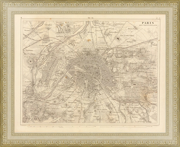 Постер Париж и окрестности, фортификации с типом исполнения Акварель в раме в багетной раме 484.M48.725