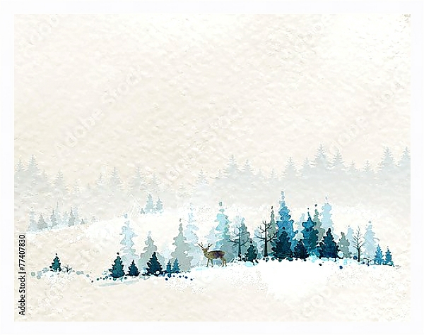 Постер Олень в зимнем лесу с типом исполнения На холсте в раме в багетной раме 221-03