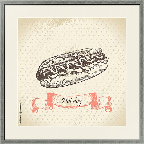 Постер Иллюстрация с хот-догом с типом исполнения Под стеклом в багетной раме 1727.2510