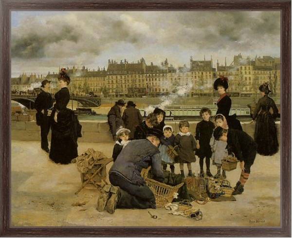 Постер Children With a Toy Seller on the quai du Louvre с типом исполнения На холсте в раме в багетной раме 221-02