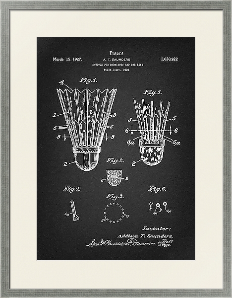 Постер Патент на волан для бадминтона, 1927г с типом исполнения Под стеклом в багетной раме 1727.2510