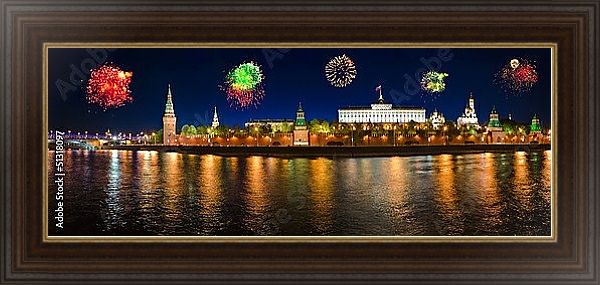 Постер Салют над московским Кремлем с типом исполнения На холсте в раме в багетной раме 1.023.151