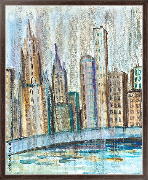 Постер Дождь в городе с типом исполнения На холсте в раме в багетной раме 221-02