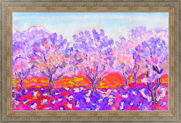 Постер Розовый весенний сад с типом исполнения На холсте в раме в багетной раме 484.M48.310