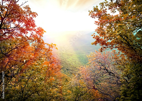 Постер Крым, рассвет в горах с типом исполнения На холсте без рамы