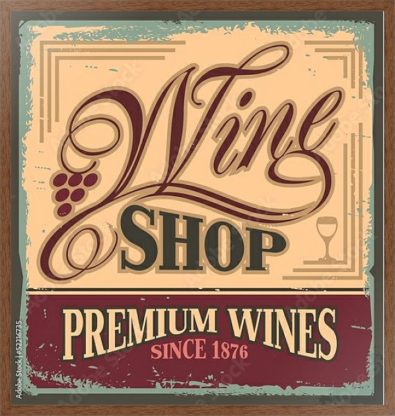 Постер Винтажная вывеска для винного магазина с типом исполнения На холсте в раме в багетной раме 1727.4310