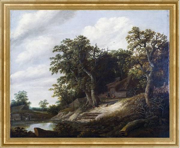 Постер Домик на берегу потока среди деревьев с типом исполнения На холсте в раме в багетной раме NA033.1.051