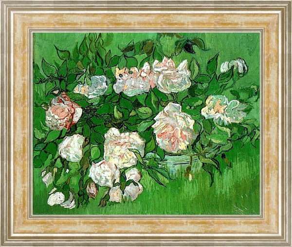Постер Натюрморт: розовые розы с типом исполнения На холсте в раме в багетной раме NA053.0.115