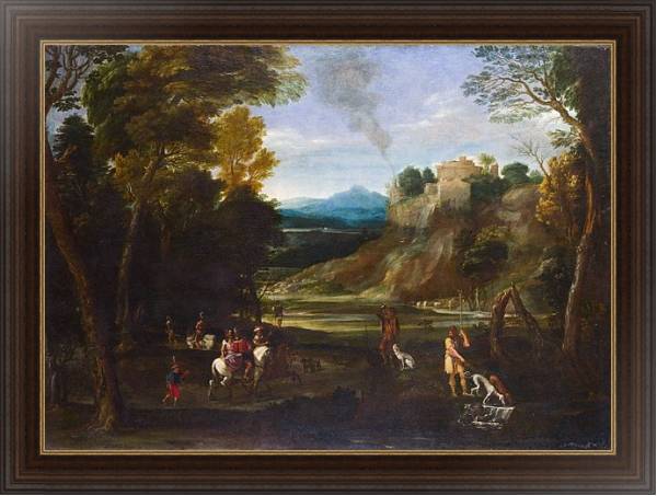 Постер Пейзаж с охотой с типом исполнения На холсте в раме в багетной раме 1.023.151