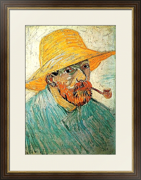 Постер Автопортрет в соломенной шляпе с трубкой с типом исполнения Под стеклом в багетной раме 1.023.036