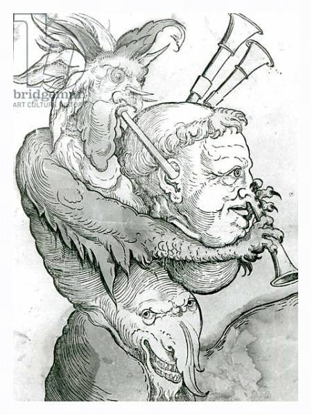 Постер Devil Playing Man's Head as Bagpipes, 1144 с типом исполнения На холсте в раме в багетной раме 221-03