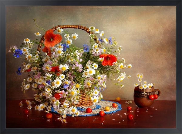Постер Корзина с цветами с типом исполнения На холсте в раме в багетной раме 1727.8010