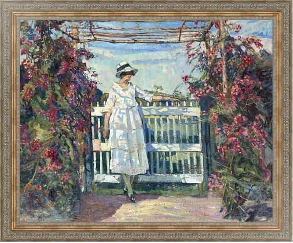 Постер Молодая женщина в саду с розами с типом исполнения На холсте в раме в багетной раме 484.M48.310