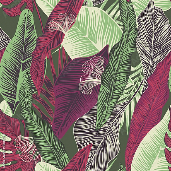 Постер Тропические листья 1 с типом исполнения На холсте без рамы