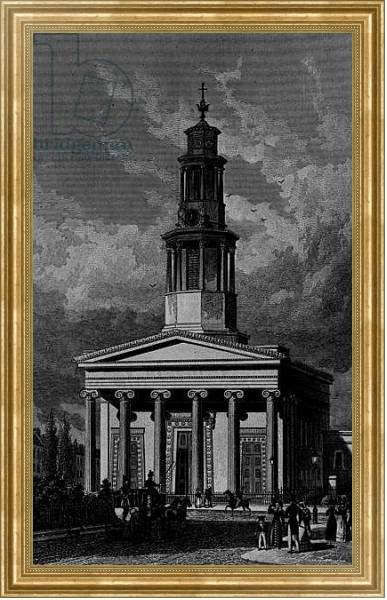 Постер St. Pancrass Church, West Front, engraved by James Tingle 1827 с типом исполнения На холсте в раме в багетной раме NA033.1.051