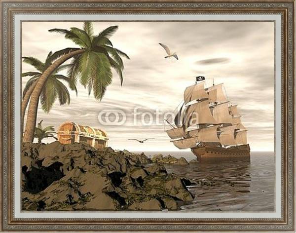 Постер Пиратский корабль с типом исполнения На холсте в раме в багетной раме 595.M52.330