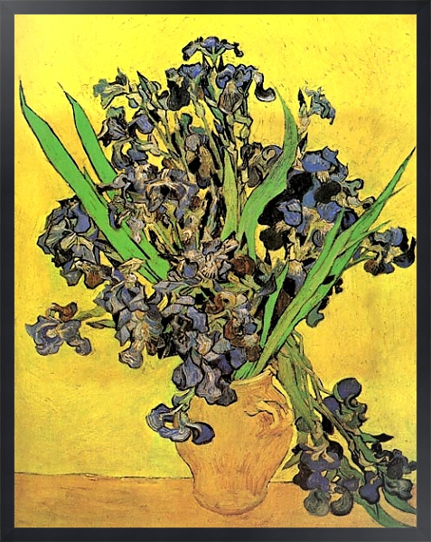 Постер Натюрморт: ваза и ирисами на желтом фоне с типом исполнения На холсте в раме в багетной раме 1727.8010