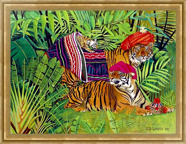 Постер Tiger family with Thai Clothes, 2004 с типом исполнения На холсте в раме в багетной раме NA033.1.051