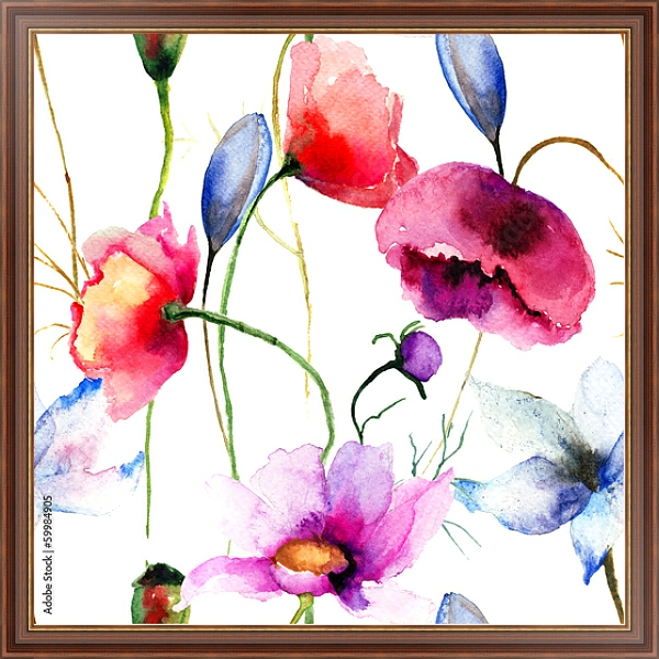 Постер Акварель. Дикие цветы 2 с типом исполнения На холсте в раме в багетной раме 35-M719P-83