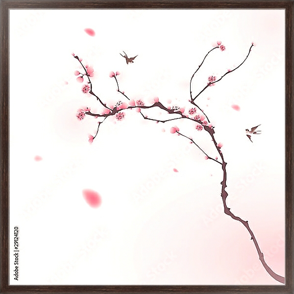 Постер Весна. Розовая дымка с типом исполнения На холсте в раме в багетной раме 221-02