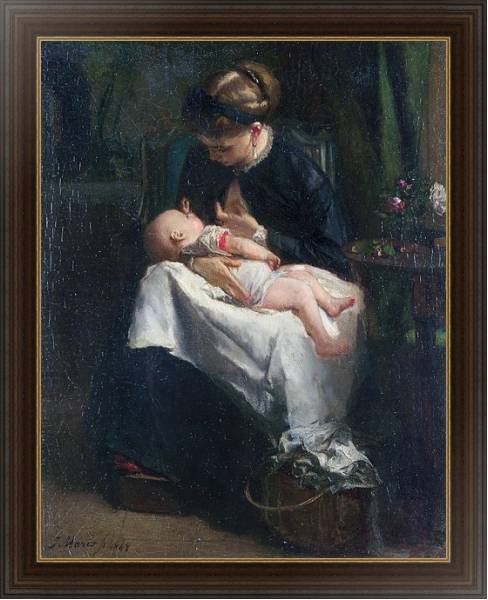 Постер Молодая женщина, ухаживающая за ребенком с типом исполнения На холсте в раме в багетной раме 1.023.151
