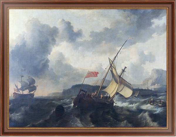 Постер Английское судно в бурном море с типом исполнения На холсте в раме в багетной раме 35-M719P-83