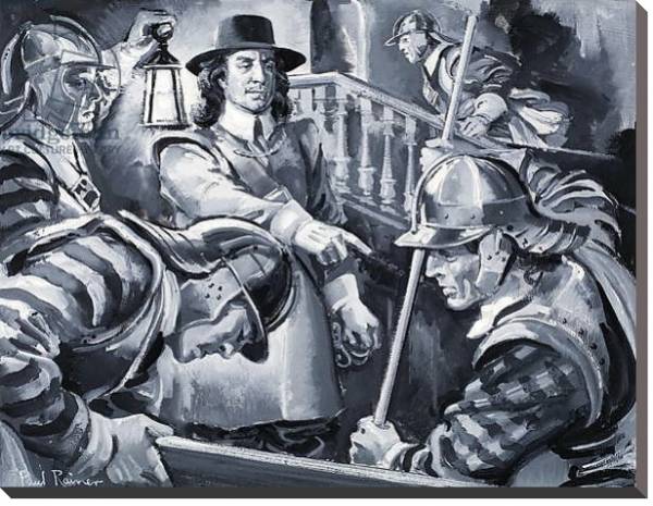Постер Oliver Cromwell and his Roundheads search a house for Royalists с типом исполнения На холсте без рамы