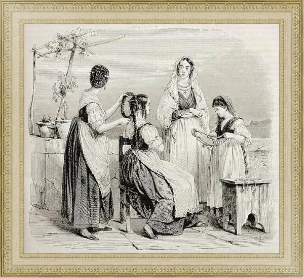 Постер Women of central Italy. By unidentified author, published on Magasin Pittoresque, Paris, 1842 с типом исполнения Акварель в раме в багетной раме 484.M48.725