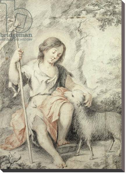 Постер The Young John the Baptist with the Lamb in a Rocky Landscape с типом исполнения На холсте без рамы