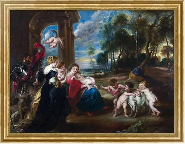 Постер Священная семья со Святыми на природе с типом исполнения На холсте в раме в багетной раме NA033.1.051