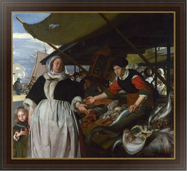 Постер Адриана ван Хьюсден с дочерью на рыбном рынке с типом исполнения На холсте в раме в багетной раме 1.023.151