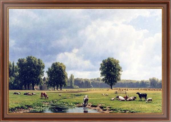 Постер Голландский пейзаж со скотом с типом исполнения На холсте в раме в багетной раме 35-M719P-83