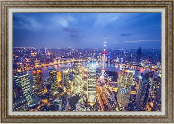Постер Китай, Шанхай. Вид с птичьего полета #1 с типом исполнения На холсте в раме в багетной раме 595.M52.330
