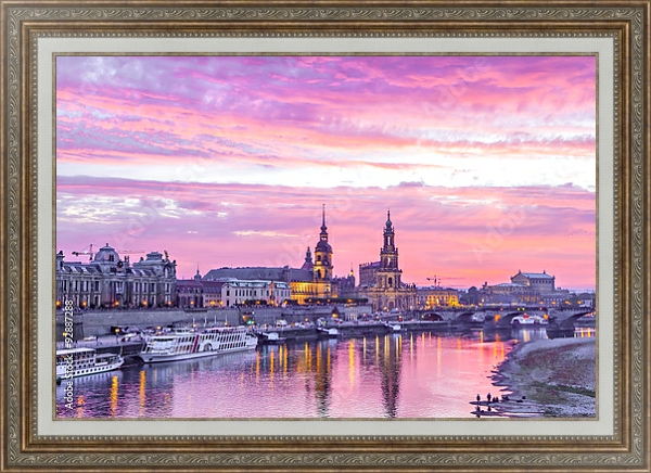 Постер Германия, Дрезден. Пурпурный закат с типом исполнения На холсте в раме в багетной раме 595.M52.330