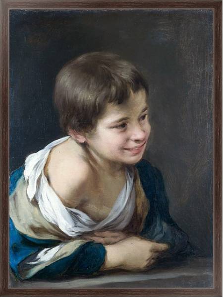 Постер Крестьянский мальчик, наклоняющийся через оконную раму с типом исполнения На холсте в раме в багетной раме 221-02