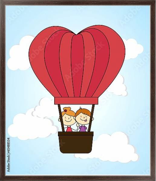 Постер Дети на воздушном шаре с типом исполнения На холсте в раме в багетной раме 221-02