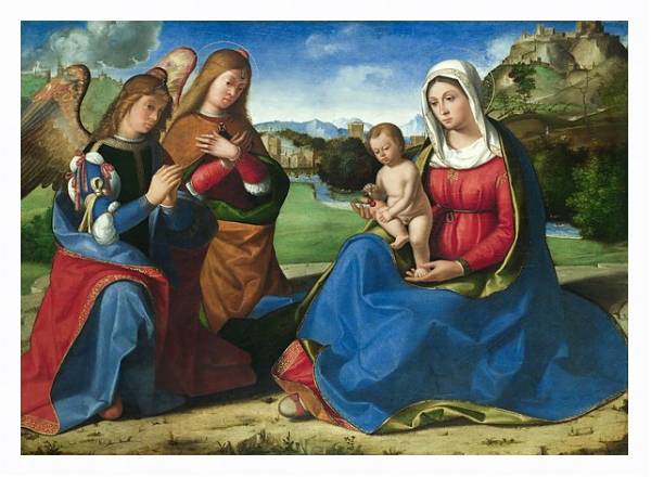 Постер Дева Мария и младенец с двумя ангелами с типом исполнения На холсте в раме в багетной раме 221-03