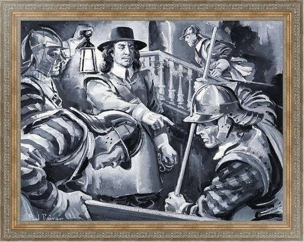Постер Oliver Cromwell and his Roundheads search a house for Royalists с типом исполнения На холсте в раме в багетной раме 484.M48.310