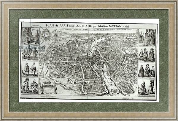 Постер Bird's Eye Plan of Paris, 1615 с типом исполнения Акварель в раме в багетной раме 485.M40.584