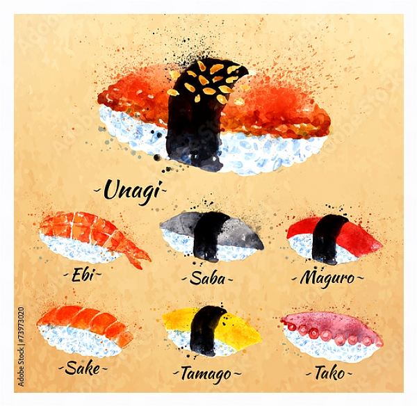 Постер Нигири суши с типом исполнения На холсте в раме в багетной раме 221-03