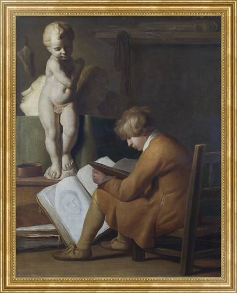 Постер Сидящий и рисующий мальчик с типом исполнения На холсте в раме в багетной раме NA033.1.051