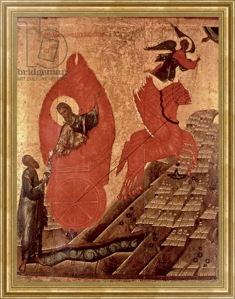 Постер The Ascension of Elijah, icon, Pskov School, c.1650 с типом исполнения На холсте в раме в багетной раме NA033.1.051