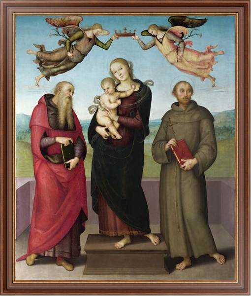 Постер Дева Мария с младенцем и Святыми Жеромом и Франсисом с типом исполнения На холсте в раме в багетной раме 35-M719P-83